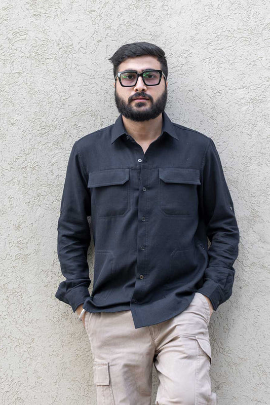 Explorer - Handloom Shirt  4 pocket Utility - Black