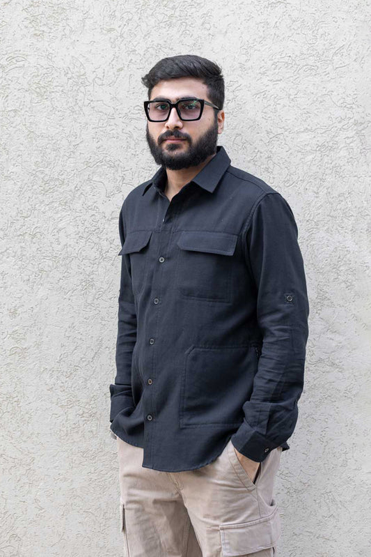 Explorer - Handloom Shirt  4 pocket Utility - Black