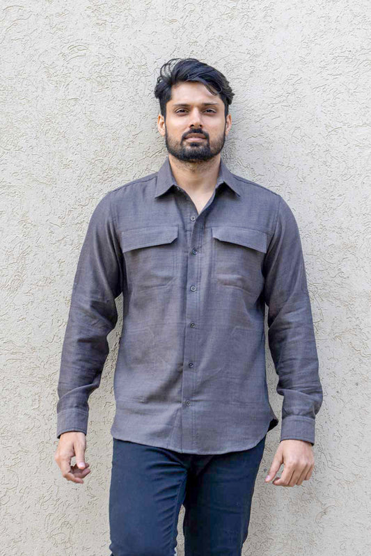 Explorer - Handloom Shirt - 4 pocket Utility - Black-Grey