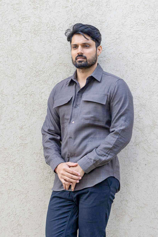 Explorer - Handloom Shirt - 4 pocket Utility - Black-Grey