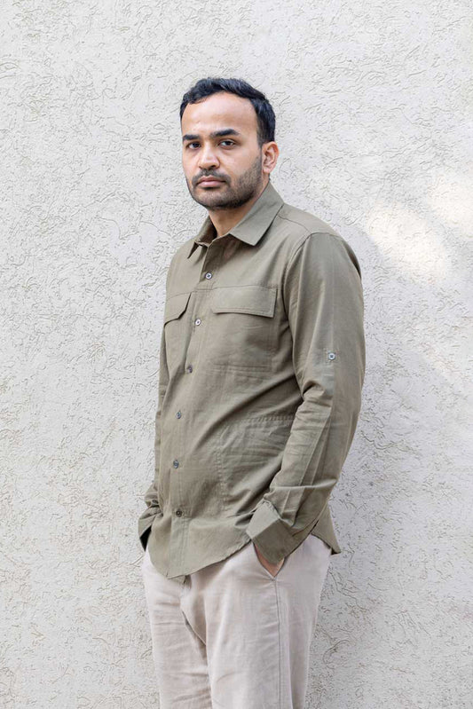 Explorer - Handloom Shirt  4 pocket Utility - Olive Green