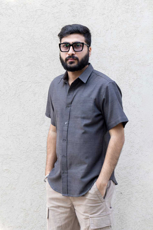 Versatile - Handloom Shirt Half Sleeve - Black-Grey